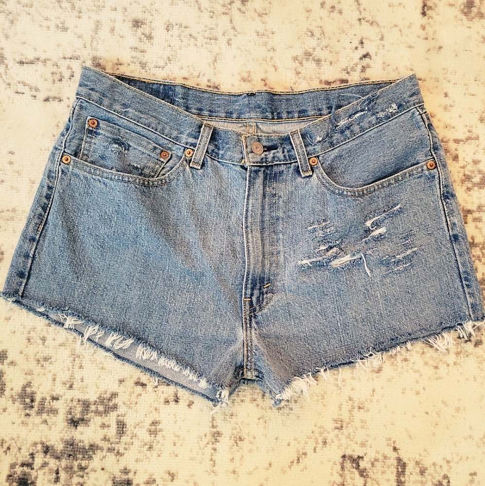 Levi's 505 W34 Denim Jean Short Cut Off Distressed